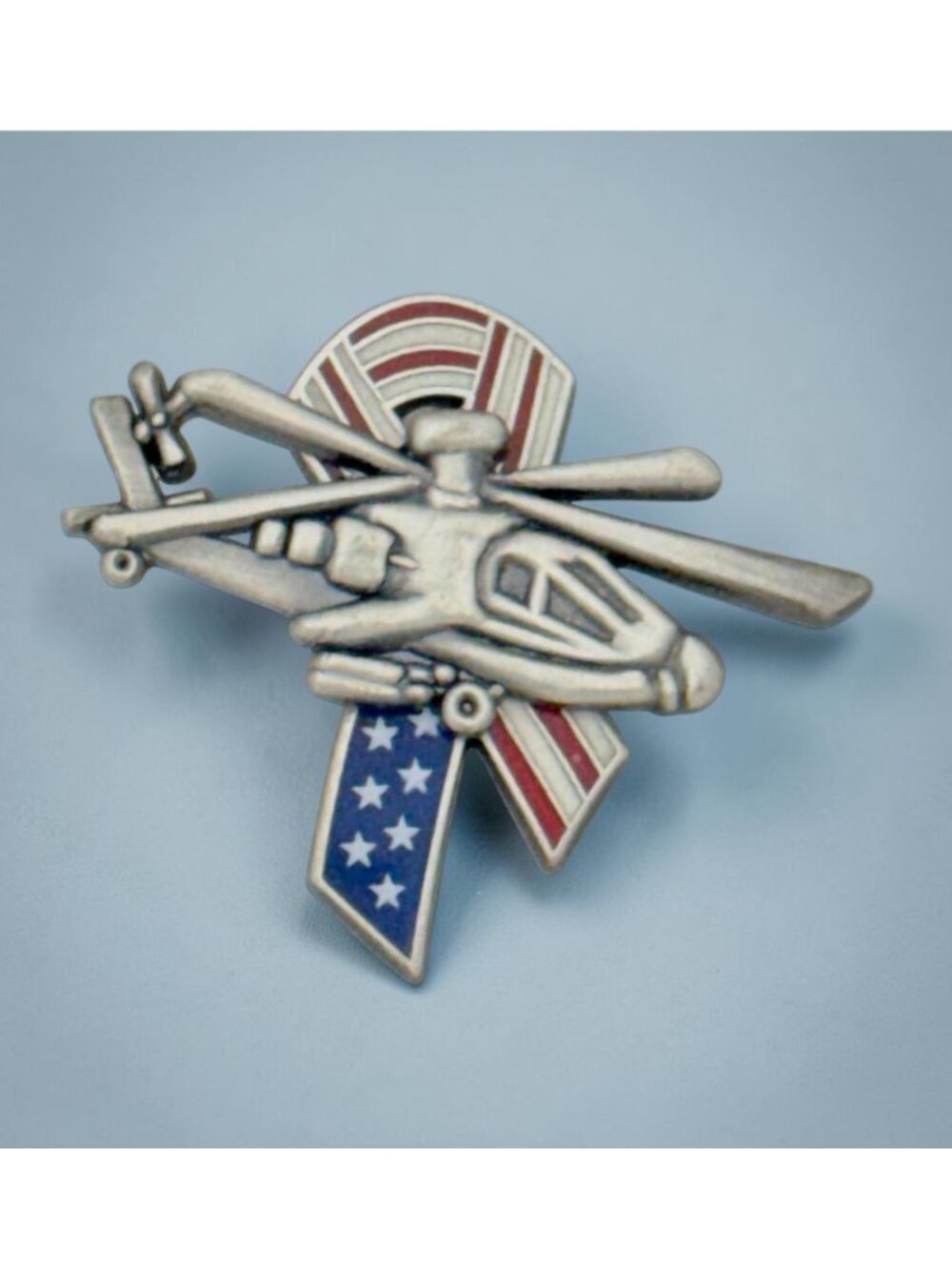 Helicopter Military Patriotic Awareness Lapel Pin Silver Tone